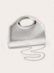 AIBBYDAR Bolsa de noite feminina, cor sólida prateada, com textura granulada, alça de metal, carteira de mão para vestido de noite, bolsa pequena quadrada, carteira, nécessaire, brilhante, lustrosa, luxuosa, charmosa, elegante, refinada, alça de ombro removível, adequada para baile, festa, casamento, confraternização de fim de ano e banquete. - Prata - Ver 7