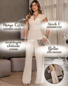 Women's Long Jumpsuit V-Neck Short Sleeve With Pocket Elegant - Arena - Ver 2