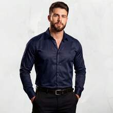 Men's Satin Shirt Premium Fabric Simple Regular Fit Button - Navy Blue - View 8