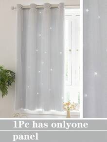 1 pieza Cortina de estrella hueca, de poliéster con doble capa de encaje transparente, cortina oscurecedora para ventana de dormitorio, cortina con estilo de princesa único y lindo, adecuada para días festivos - Gris Claro - Ver 3
