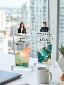 1pc Customized Acrylic Award Plaque, Can Customize Photo And Text, Corporate Recognition Trophy, Employee Award, Retirement Or Appreciation Gift For Staff And Management, Business Recognition Plaque - Multicolor - View 3