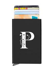 1pc Personalized Laser Engraved 26 Letter Name Card Holder, Aluminum Credit Card Case, Anti-Magnetic RFID Wallet With Auto Pop-Up Card Slot - Black - View 19