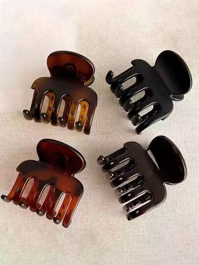 4pcs/1pc 1.96in/5cm Small Hair Claw For Women, Solid Colors: Black, Chocolate, Amber, Tortoiseshell, Fashionable Versatile Elegant Minimalist Hair Accessories Suitable For Daily Wear, Leisure, Party, Commute, Washing Face/Hair, Makeup, Outfit Matching Summer Beach Claw Clips Vacay Hair Clips