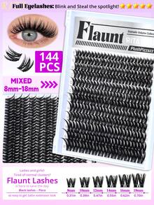 RITALASH 408片装假睫毛簇，VIVA/FLAUNT/VELURE 8-18mm DIY浓密型假睫毛嫁接套装，热门必备单品，包含睫毛粘合剂和封层剂、卸妆液、睫毛镊子 - 黑色 - 查看 6