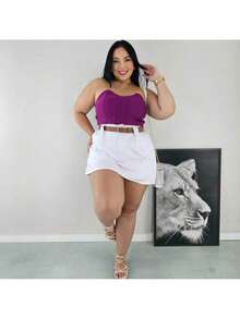 Short Skirt Plus Size Tailored With Belt Various Colors Summer - White - View 3