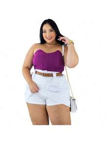 Short Saia Plus Size Alfaiataria com Cinto várias cores Verão - KIT 2  BRANCO/VERMELHO - Visão 5