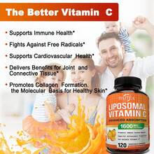 Vitamina C Liposomal, 1600 mg/porción - Apoyo al sistema inmunológico, articulaciones y salud cardiovascular - 120 cápsulas - 1 botella - Ver 4