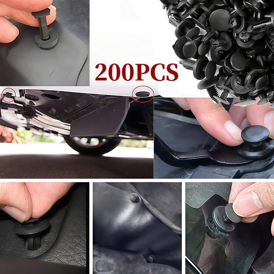 200pcs Universal Car Fastener Clip Set, 6 Styles Mixed, Car Door, Bumper, Interior Repair Clips Accessories