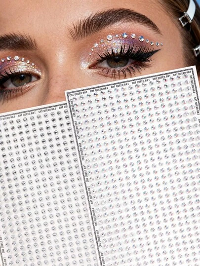 2 piezas Gemas faciales de cristal 3D multicolor plateado-blanco holográfico brillante, adecuadas para decoración de ojos/uñas/cara, DIY para festival de música, carnaval, San Valentín, fiesta Y2K, decoración diaria, fiesta de maquillaje, baile, se pueden usar para decoración de cabello, ojos, cara y Body