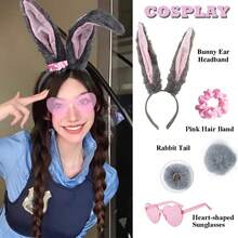 Official Judy Hopps Costume Set With Movable Ears And Tail - Bunny Headband, Plush Rabbit Ear Hair Hoop, Suitable For Halloween, Anime Conventions And Theme Parties - Multicolor - View 4