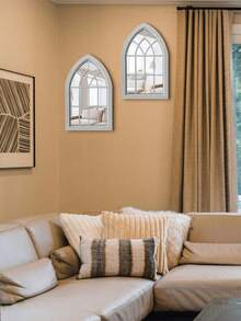 2 piezas Espejos de pared colgantes con arco - Espejos decorativos para el hogar con marcos de madera - Ideales para la entrada, la sala de estar, el baño, el dormitorio y la cocina - Multicolor - Ver 3