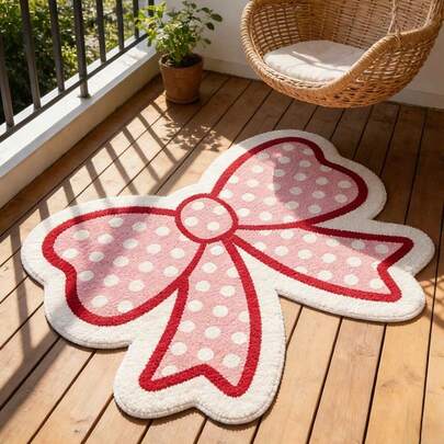 1件装可水洗蝴蝶结仿羊毛地毯，装饰地毯，卧室装饰，小地毯，地毯，家居装饰，客厅地毯，客厅小地毯，卧室地毯，客厅家居装饰，户外地毯，可水洗地毯，非常可爱，可机洗，可折叠，易于清洁且耐用，个性化家居，时尚家居装饰，节日装饰，新品上市，节日，个性化家居，时尚家居装饰，小地毯