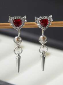 1 Pair Dark Red  Heart-Shaped Conical Pendant Earrings Women's Y2k Punk Gothic Women's Party Accessories - 耳環 - 查看 5