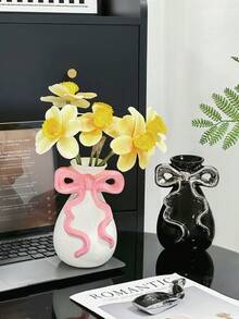Pink Bow White Flower Vase, Cute Vase Suitable For Decorating College Dorms, Nurseries, And Apartment Bedrooms, Adding A Girly Vibe - Multiple Styles - View 7
