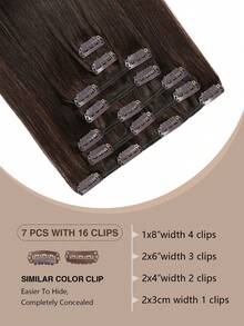 YILITE 7片装 #2 深棕色夹式接发片，真人发丝，Remy真人发，双层缝制，直发夹式接发片，女士适用 - S2 - 查看 4