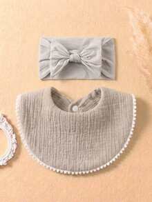 Set de 6 baberos de gasa de algodón de colores caramelo + Set de 6 diademas suaves y amigables con la piel de colores caramelo para bebé, adecuado para uso diario en todas las estaciones - Multicolor - Ver 7