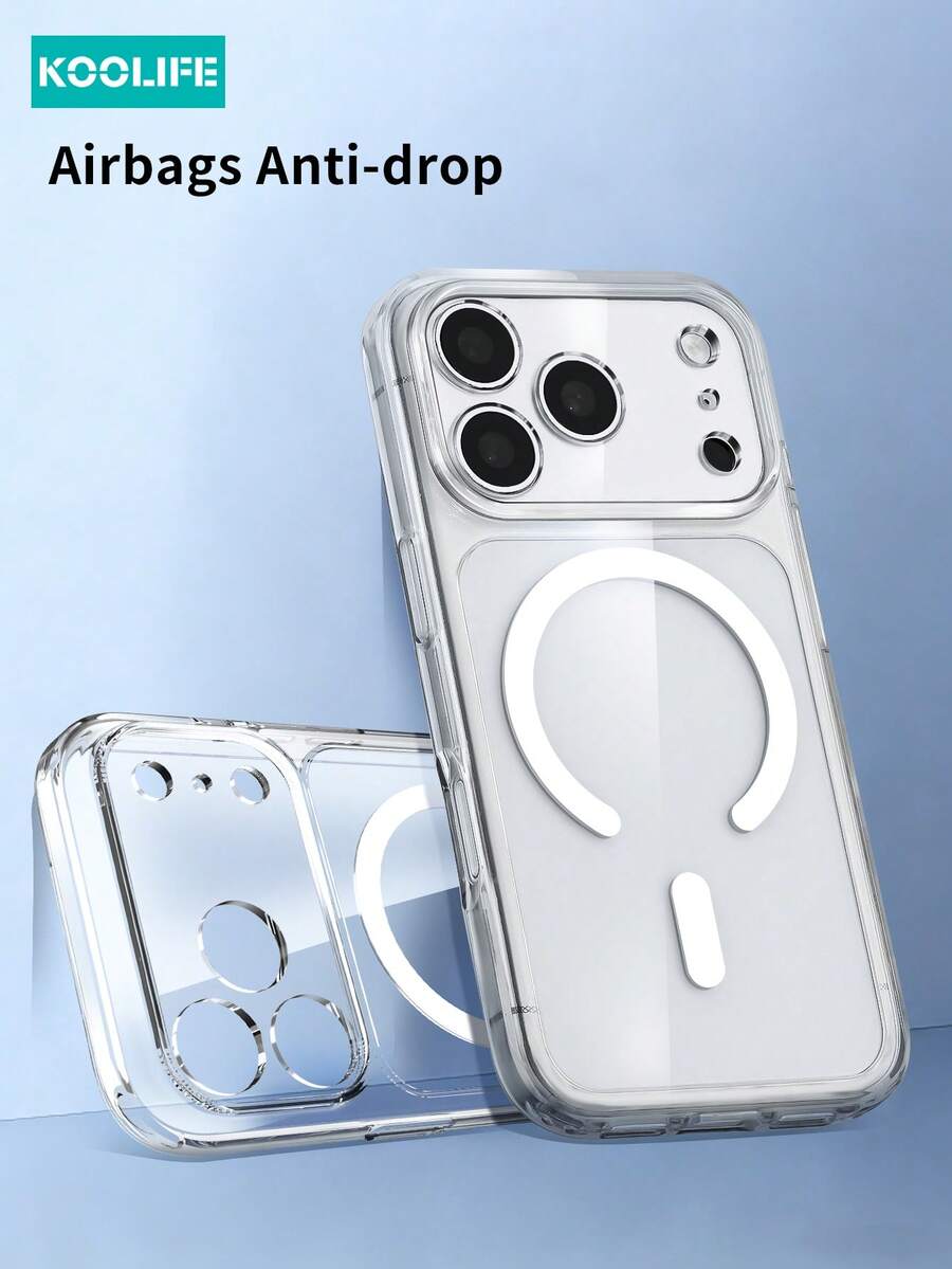 Koolife 1pc Transparent Magnetic Phone Case, PC+TPU Material, 2.0mm Thick, Anti-Yellowing, Airbag Drop Protection, Precise Lens Protection, Simple Slim Shockproof Case, Compatible With IPhone 17/17 Pro/17 Pro Max - Clear - View 1