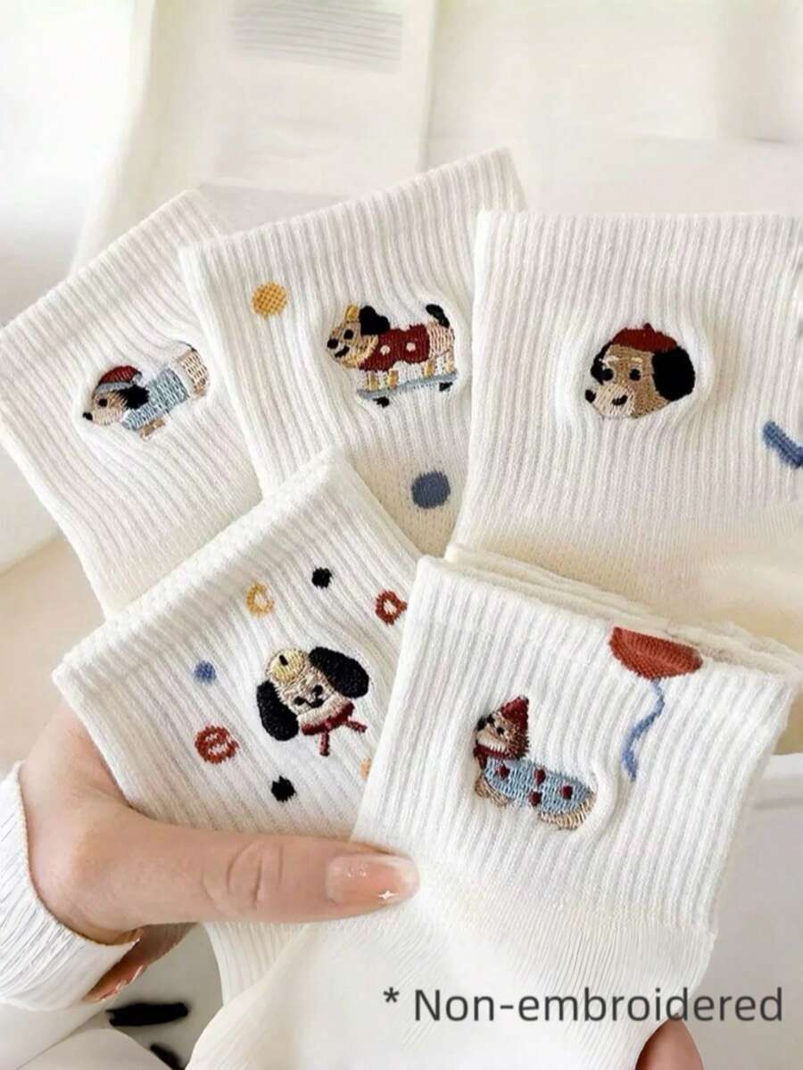 4 đôi tất thể thao thường ngày in hình chú chó hoạt hình màu trắng ngẫu nhiên, thoáng khí và thấm hút mồ hôi. - Nhiều màu - Xem 1