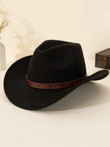 Mũ nữ 1 chiếc, kiểu dáng độc đáo, màu trơn, hình trái tim, vành rộng, chất liệu nỉ xoăn, kết hợp với thắt lưng in hình đầu bò màu nâu, mũ cao bồi miền Tây ngoài trời, phụ kiện cá tính đa năng cho du lịch, biểu diễn, tiệc tùng, unisex. - Mũ trang trí thắt lưng da hình đầu bò nhiều màu - Xem 10