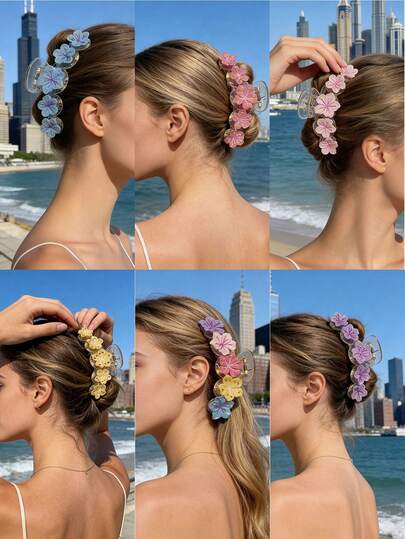 1pc Sakura Casual ABS Plastic Flower Hair Claw Clip, Suitable For Beach Wear And All Seasons