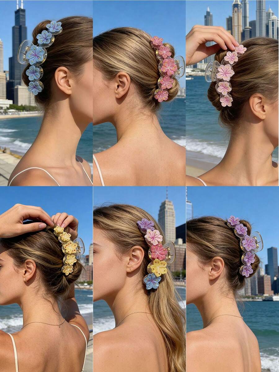 1pc Sakura Casual ABS Plastic Flower Hair Claw Clip, Suitable For Beach Wear And All Seasons - Multicolor - View 1