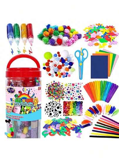 Suministros de Artes y Manualidades - Kits de Manualidades para Niñas de 4, 5, 6, 7, 8, 9 Años, Incluye Manualidades con Limpiapipas, Palitos de Helado, Pegamento con Purpurina y Ojos Móviles, Regalos de Cumpleaños para Niños