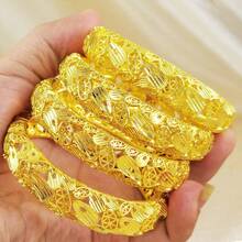 1/4pcs Vintage Geometric Hollow Bangle Bracelet, Wide Carved Cuff Bracelet, Suitable For Party And Wedding Gift - Yellow Gold - View 7