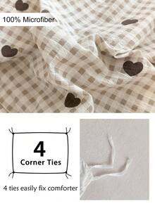 2/3件套浅棕色爱心印花荷叶边被套套装，可爱复古风双层涤纶被套和枕套套装，适用于卧室、客房，四季皆宜，柔软透气，经久耐用，可机洗，女士礼物，大号/特大号（1个被套+1/2个枕套，不含填充物） - 摩卡棕 - 查看 6