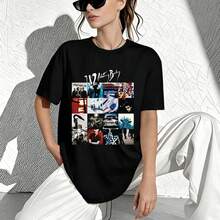 U2 Achtung Baby Vintage Band Graphic Black Cotton Tee Shirt For Women - 黑色 - 查看 1
