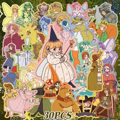 Bộ 30 sticker chủ đề truyện cổ tích, dễ thương, sáng tạo, vui nhộn, tối giản, thích hợp để trang trí sổ lưu niệm, ốp điện thoại, sổ tay, ván trượt, đàn guitar, kệ sách, bìa hồ sơ và các dự án DIY khác.