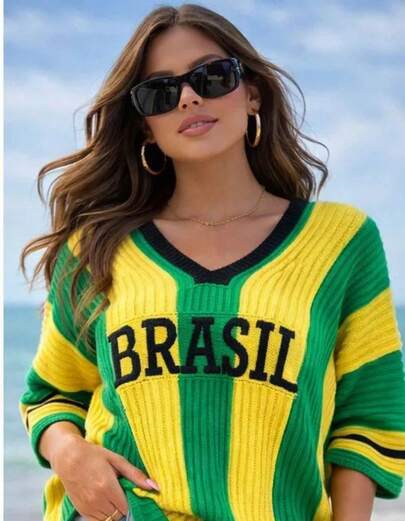 Blusa Feminina Tricô Copa do Mundo Brasil Seleção Brasileira Manga Oversized