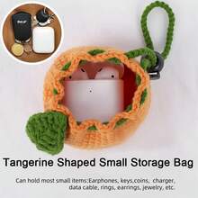 1个迷你手工编织橙色造型收纳袋，可爱零钱包。可摆放在书架、桌子或床头柜上，为您的空间增添魅力和实用性。 - 彩色 - 查看 6