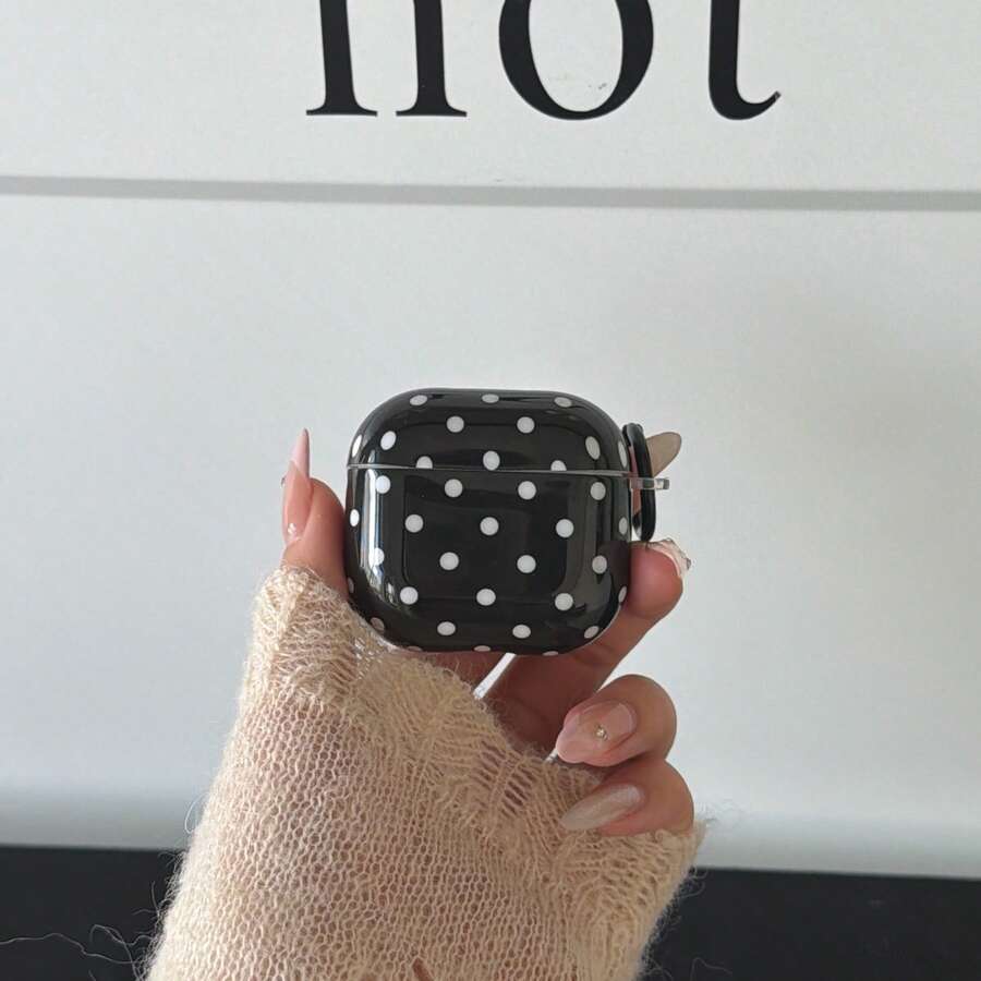 极简黑色波点吊坠耳机保护套，兼容 Pro 3、新款 Pro 2、可爱 Apple 4 极简 3，女士个性化半耳机保护套