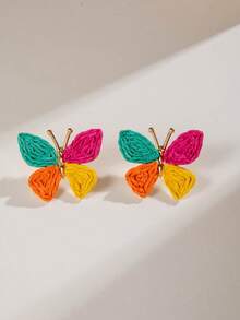 imoli 一对波西米亚风金属蝴蝶手工拉菲草耳环，适合作为海滩度假女性的珠宝礼物 - 27643-colour - 查看 9