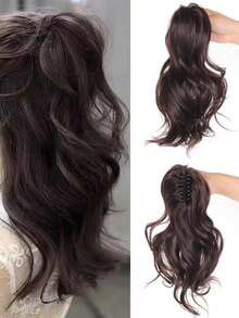 轻盈如云的合成马尾辫，自然蓬松卷曲美式甜辣高马尾假发，大号发爪夹 - 彩色 - 查看 7