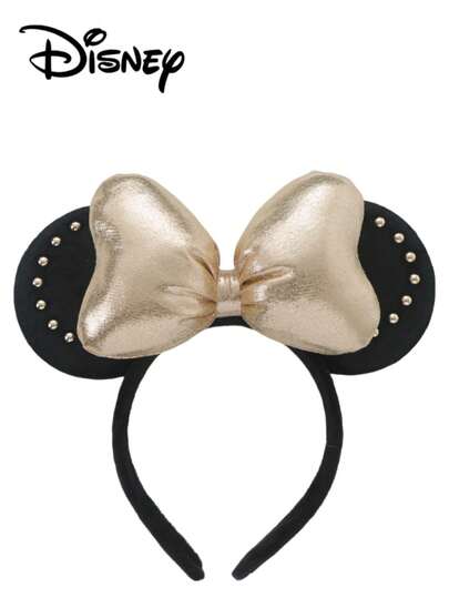 Disney 1pc Black + Gold Glitter Headband, Festive Party Headpiece, Fun Photo Prop, Suitable For Birthday Party, Easter Event, Adorable Bow Cartoon Hair Accessory, Princess Costume Decor