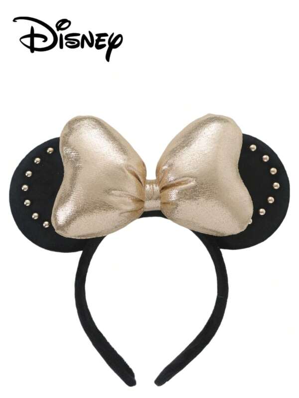 Disney 1pc Black + Gold Glitter Headband, Festive Party Headpiece, Fun Photo Prop, Suitable For Birthday Party, Easter Event, Adorable Bow Cartoon Hair Accessory, Princess Costume Decor