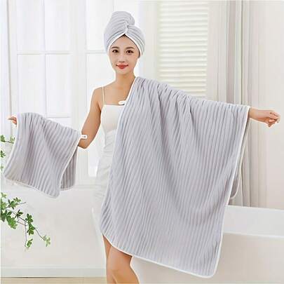 Bộ khăn tắm/khăn bông san hô kẻ caro màu kẹo ngọt (1/3 món): Khăn tắm, khăn tay, mũ trùm đầu, cỡ lớn, dày dặn, phù hợp cho phòng tắm gia đình, thấm hút nước tốt, 4 màu để lựa chọn, thoải mái và thoáng khí, không bị rụng lông.