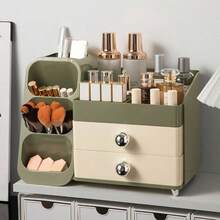 Large Capacity Dustproof Makeup Organizer Box, Vanity Desk Cosmetic Brush Lipstick Skincare Storage Rack - Multicolor - View 11