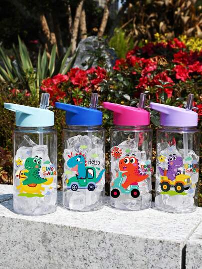 Bình nước 500ml hình phi hành gia và khủng long dễ thương, có ống hút, thích hợp cho học sinh, hoạt động ngoài trời, trường học, lễ tốt nghiệp, món quà tuyệt vời nhất cho cả bé gái và bé trai.