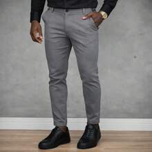 Men's Plus Size Tailored Twill Trousers With Cotton And Elastane, Assorted Colors - 灰色 - 查看 8