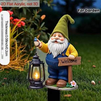 "2D Flat Surface, 1 Outdoor Garden Gnome Welcome Sign, Made Of Plastic, Suitable For Flower Beds, Pathways, Entrances, And Courtyards. Garden Decorations And Gifts, Christmas Decorations."