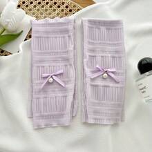 1 Pair Fashion Sweet White/Pink/Gray/Black/Beige/Purple Pearl Bow Unisex Faux Silk Sunscreen Arm Sleeves, Daily Protection Outdoor Cycling Driving Essential Gloves - Pearl Bow Sleeves - View 11