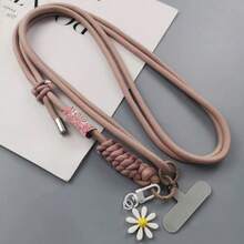 1条菊花吊坠手机挂绳长款编织斜挎带男女通用户外登山可调节多功能颈带耐用带夹子 - 彩色 - 查看 5