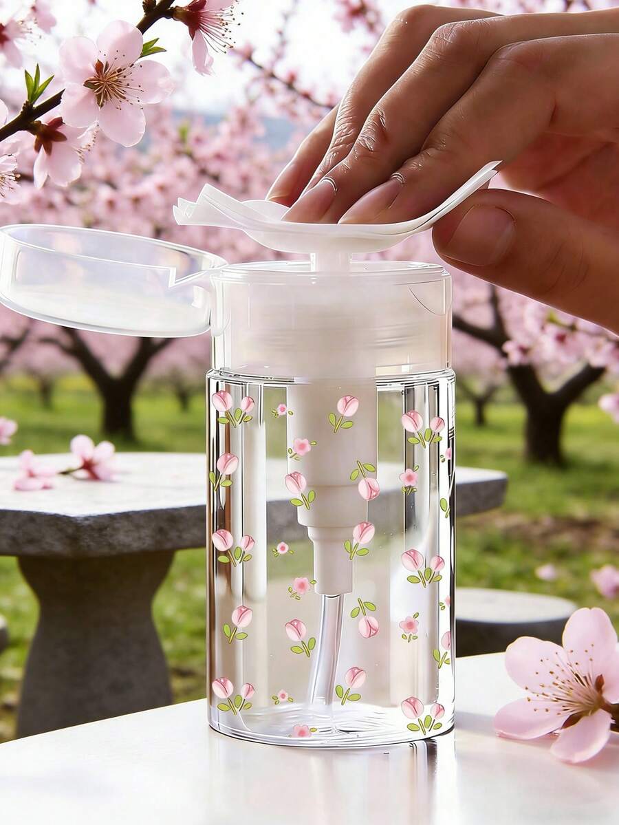 郁金香图案可重复使用透明旅行卸妆瓶，可灌装卸妆液，旅行必备，浴室用品，配有 3.38 盎司/6.76 盎司便携式按压泵头，适用于卸甲油、爽肤水和卸妆液，圆顶设计，洗手液，可重复使用，卸妆瓶 - 彩色 - 查看 1