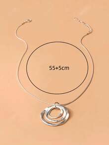 1pc Fashionable Versatile Minimalist Round Pendant Necklace - Silver - View 2