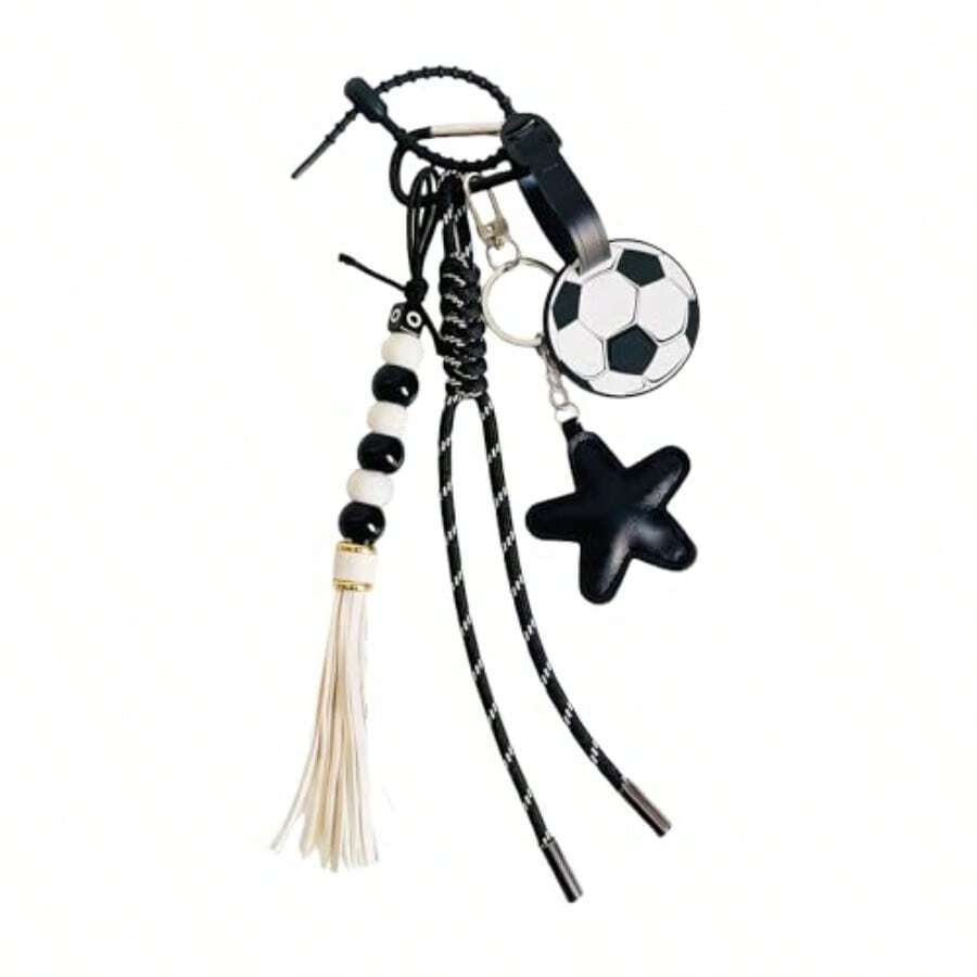 QTMY Cute Star Football Beaded Rope Braided Keychain Bag Charms For Handbag Purse Backpack Accessories For Bogg Bag720 - như hình - Xem 1