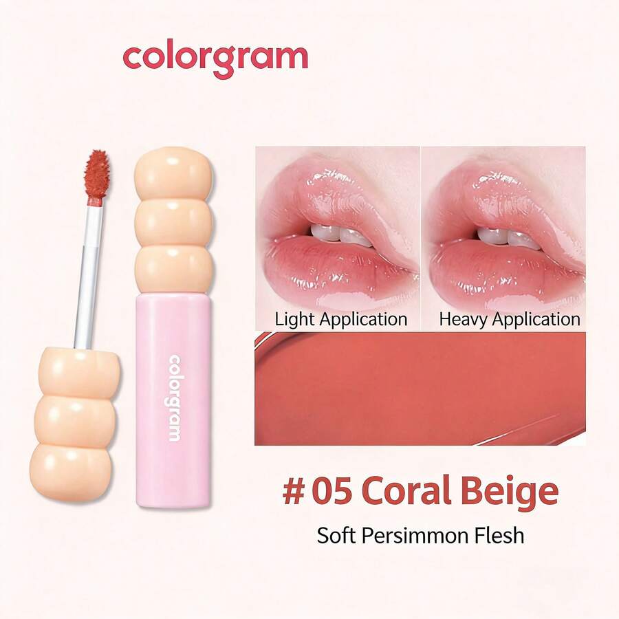 Colorgram 蜜饯山楂光泽唇彩 - 高光泽、保湿唇彩,裸色透明妆效,持久显色。如镜般闪亮,如玻璃般透明,滋润保湿。 - 05 珊瑚米色 - 查看 1