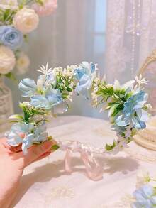 1pc European & American Style Hydrangea Flower Headband, Sweet Floral Hair Accessory For Girls - Baby Blue - View 5