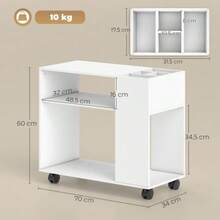 Printer Stand/Table With Compartments And Storage Space For Office Use, 70 X 34 X 60 Cm, White - White - View 6
